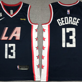 Men's Los Angeles Clippers #13 Paul George Navy 2022 23 City Edition With NO.6 Patch Stitched Jersey