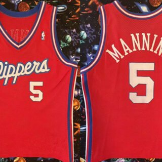 Men's Los Angeles Clippers #5 Danny Manning Red 93-94 Champion Stitched Jersey