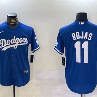 Men's Los Angeles Dodgers #11 Miguel Rojas Royal Cool Base Stitched Baseball Jersey