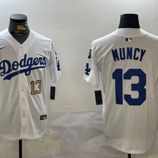 Men's Los Angeles Dodgers #13 Max Muncy White 2024 World Series With Fernando Memorial Patch Home Limited Stitched Baseball Jerseys