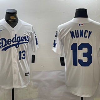 Men's Los Angeles Dodgers #13 Max Muncy White 2024 World Series With Fernando Memorial Patch Home Limited Stitched Baseball Jerseys
