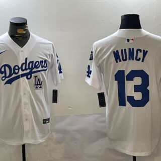 Men's Los Angeles Dodgers #13 Max Muncy White 2024 World Series With Fernando Memorial Patch Home Limited Stitched Baseball Jerseys