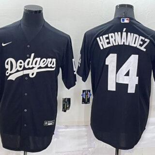 Men's Los Angeles Dodgers #14 Kike Hernandez Black Cool Base Stitched Jerseys