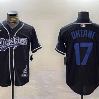 Men's Los Angeles Dodgers #17 Shohei Ohtani Black 2024 World Series Champions Limited Stitched Baseball Jersey