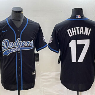 Men's Los Angeles Dodgers #17 Shohei Ohtani Black Cool Base With Patch Stitched Baseball Jersey