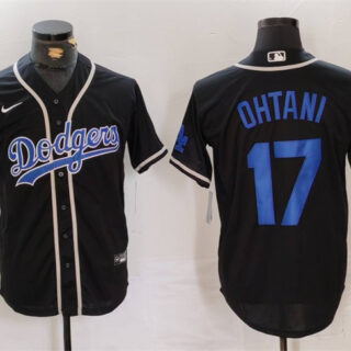Men's Los Angeles Dodgers #17 Shohei Ohtani Black Cool Base With Patch Stitched Baseball Jersey