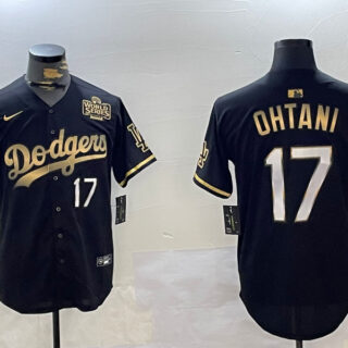 Men's Los Angeles Dodgers #17 Shohei Ohtani Black Gold 2024 World Series Champions Cool Base Stitched Baseball Jersey