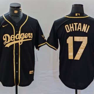 Men's Los Angeles Dodgers #17 Shohei Ohtani Black Gold World Series Champions Cool Base Stitched Baseball Jersey