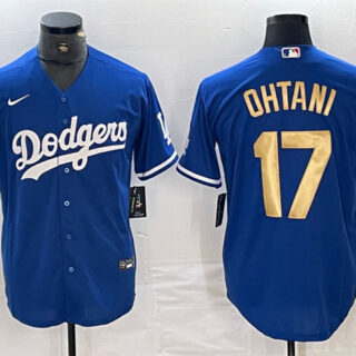 Men's Los Angeles Dodgers #17 Shohei Ohtani Blue Gold Cool Base Stitched Baseball Jersey