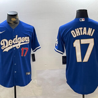 Men's Los Angeles Dodgers #17 Shohei Ohtani Blue Vin Patch Cool Base Stitched Baseball Jersey