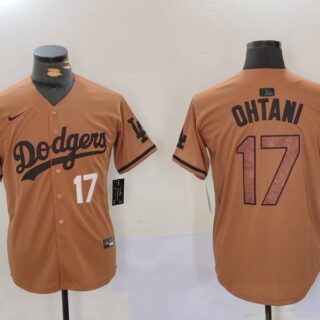 Men's Los Angeles Dodgers #17 Shohei Ohtani Brown Cool Base Stitched Baseball Jerseys