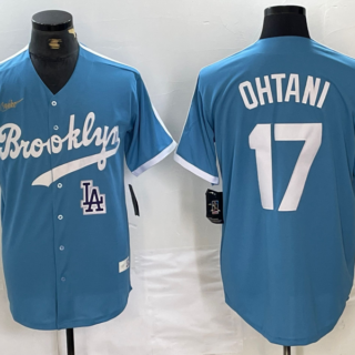 Men's Los Angeles Dodgers #17 Shohei Ohtani Light Blue Throwback Cool Base Stitched Baseball Jerseys