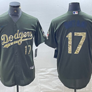Men's Los Angeles Dodgers #17 Shohei Ohtani Number Green Salute To Service Stitched Cool Base Nike Jersey