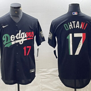 Men's Los Angeles Dodgers #17 Shohei Ohtani Number Mexico Black Cool Base Stitched Baseball Jerseys
