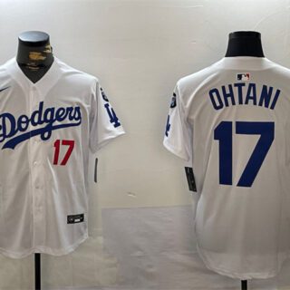 Men's Los Angeles Dodgers #17 Shohei Ohtani White 2024 World Series Champions With Fernando Memorial Patch Home Limited Stitched Baseball Jersey