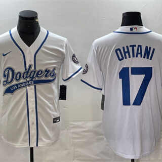 Men's Los Angeles Dodgers #17 Shohei Ohtani White Cool Base With Patch Stitched Baseball Jersey