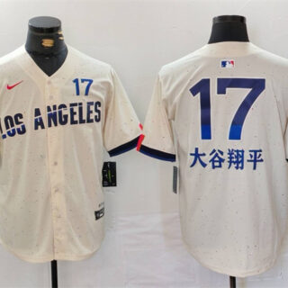 Men's Los Angeles Dodgers #17 大谷翔平 Cream 2024 City Connect Limited Stitched Baseball Jersey