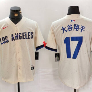 Men's Los Angeles Dodgers #17 大谷翔平 Cream Stitched Baseball Jersey