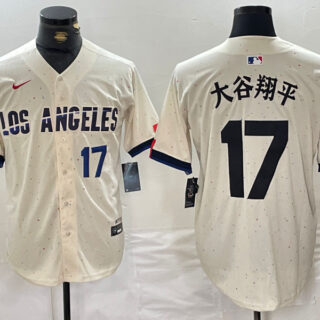 Men's Los Angeles Dodgers #17 大谷翔平 Cream Stitched Baseball Jerseys