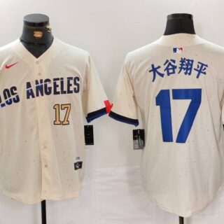Men's Los Angeles Dodgers #17 大谷翔平 Cream Stitched Baseball Jerseys