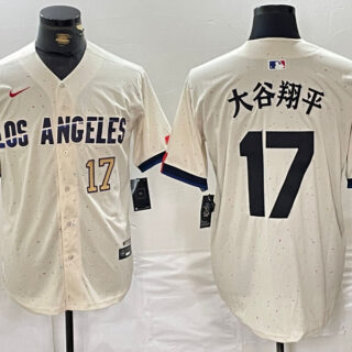 Men's Los Angeles Dodgers #17 大谷翔平 Cream Stitched Baseball Jerseys