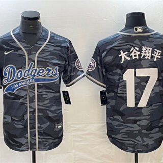 Men's Los Angeles Dodgers #17 u5927u8c37u7fd4u5e73 Grey Camo Cool Base With Patch Stitched Baseball Jersey