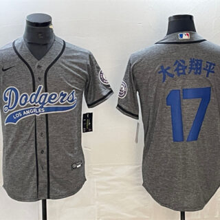 Men's Los Angeles Dodgers #17 u5927u8c37u7fd4u5e73 Grey Cool Base With Patch Stitched Baseball Jersey
