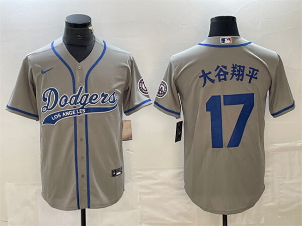 Men's Los Angeles Dodgers #17 u5927u8c37u7fd4u5e73 Grey Cool Base With Patch Stitched Baseball Jerseys