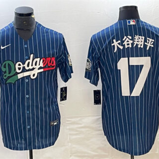 Men's Los Angeles Dodgers #17 u5927u8c37u7fd4u5e73 Navy Cool Base With Patch Stitched Baseball Jerseys 1