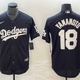 Men's Los Angeles Dodgers #18 Yoshinobu Yamamoto Black Cool Base Stitched Jersey