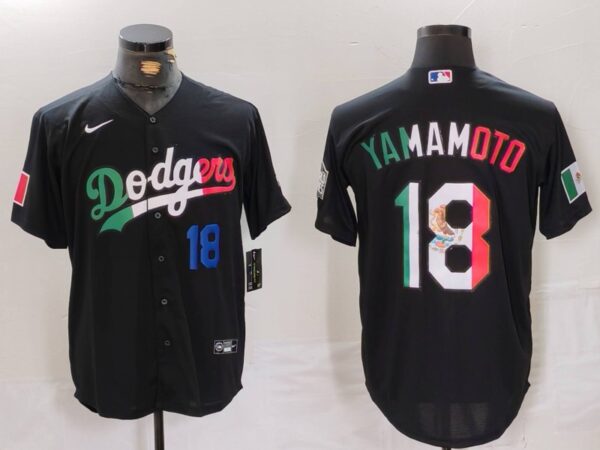 Men's Los Angeles Dodgers #18 Yoshinobu Yamamoto Black Mexico Cool Base Stitched Baseball Jerseys