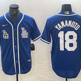 Men's Los Angeles Dodgers #18 Yoshinobu Yamamoto Blue Cool Base Stitched Baseball Jersey
