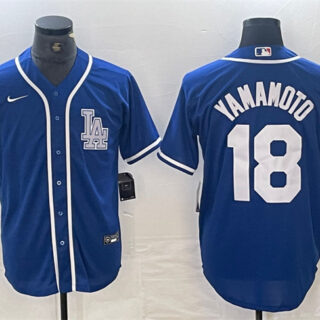 Men's Los Angeles Dodgers #18 Yoshinobu Yamamoto Blue Cool Base Stitched Baseball Jersey
