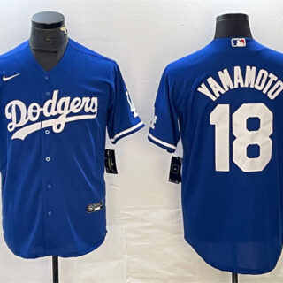Men's Los Angeles Dodgers #18 Yoshinobu Yamamoto Blue Cool Base Stitched Jersey