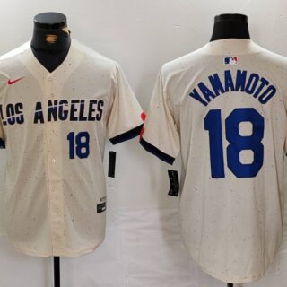 Men's Los Angeles Dodgers #18 Yoshinobu Yamamoto Cream Stitched Baseball Jerseys