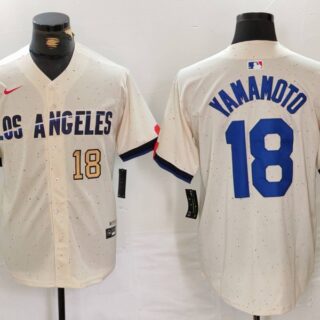 Men's Los Angeles Dodgers #18 Yoshinobu Yamamoto Cream Stitched Baseball Jerseys