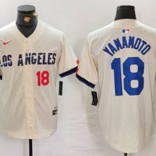 Men's Los Angeles Dodgers #18 Yoshinobu Yamamoto Cream Stitched Baseball Jerseys