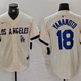 Men's Los Angeles Dodgers #18 Yoshinobu Yamamoto Cream Stitched Baseball Jerseys