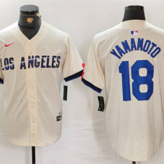 Men's Los Angeles Dodgers #18 Yoshinobu Yamamoto Cream Stitched Baseball Jersey