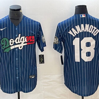 Men's Los Angeles Dodgers #18 Yoshinobu Yamamoto Navy Cool Base With Patch Stitched Baseball JerseyS