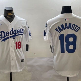 Men's Los Angeles Dodgers #18 Yoshinobu Yamamoto White 2024 World Series With Fernando Memorial Patch Home Limited Stitched Baseball Jerseys