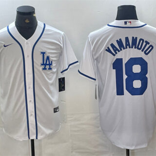Men's Los Angeles Dodgers #18 Yoshinobu Yamamoto White Cool Base Stitched Baseball Jersey