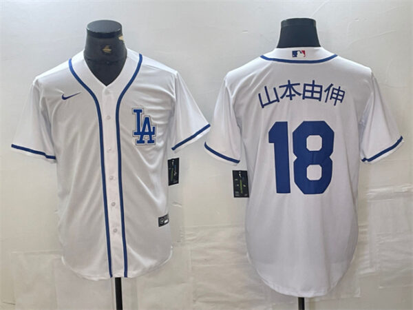 Men's Los Angeles Dodgers #18 山本由伸  Yoshinobu White Cool Base Stitched Baseball Jersey
