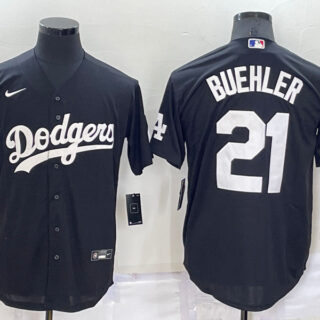 Men's Los Angeles Dodgers #21 Walker Buehler Black Cool Base Stitched Baseball Jerseys