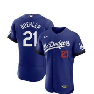 Men's Los Angeles Dodgers #21 Walker Buehler Blue 2021 City Connect Flex Base Stitched Jersey