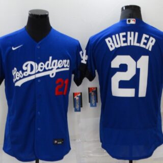 Men's Los Angeles Dodgers #21 Walker Buehler Blue 2021 City Connect Flex Base Stitched Jersey