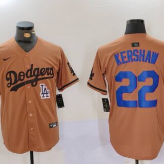 Men's Los Angeles Dodgers #22 22 Clayton Kershaw Brown Cool Base Stitched Baseball Jerseys