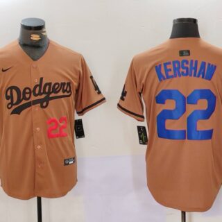 Men's Los Angeles Dodgers #22 22 Clayton Kershaw Brown Cool Base Stitched Baseball Jerseys