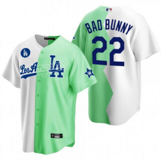 Men's Los Angeles Dodgers #22 Bad Bunny 2022 All-Star White Green Cool Base Stitched Baseball Jersey