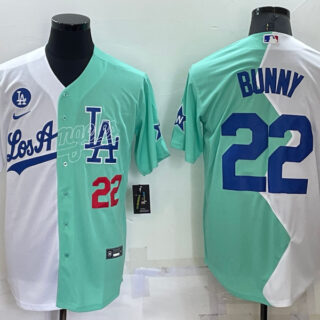 Men's Los Angeles Dodgers #22 Bad Bunny 2022 All-Star White Green Cool Base Stitched Baseball Jersey